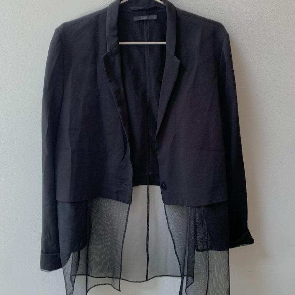 COS Cropped Black Blazer with sheer bottom